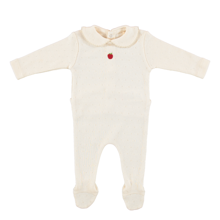 Bebe Organic Bebe Apple Collar Overall - Natural Pointelle