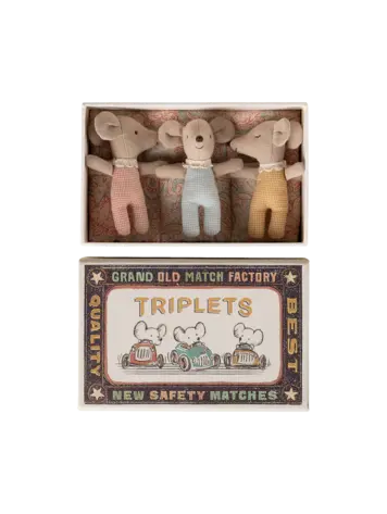 Maileg Triplets, Baby Mice In Matchbox - Checker