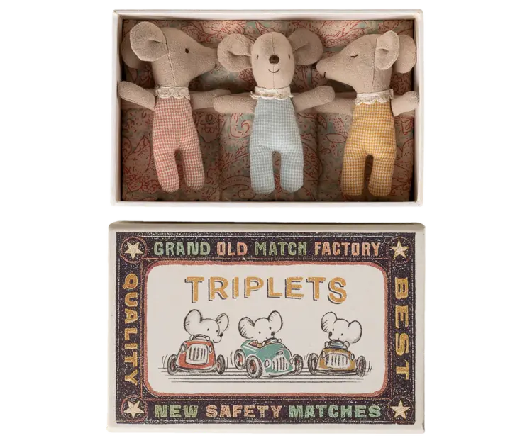 Maileg Triplets, Baby Mice In Matchbox - Checker