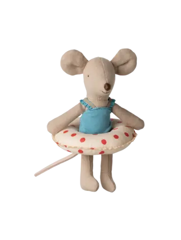 Maileg Beach Mouse With Float, Little Sister - Red Dots 