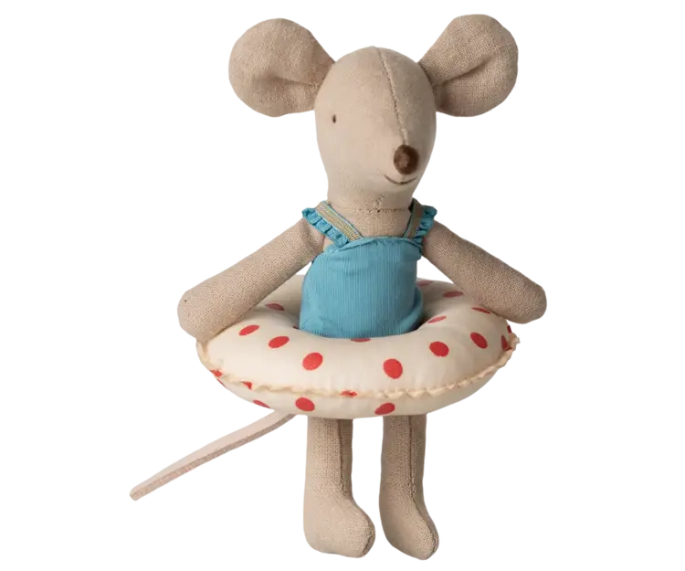 Maileg Beach Mouse With Float, Little Sister - Red Dots 