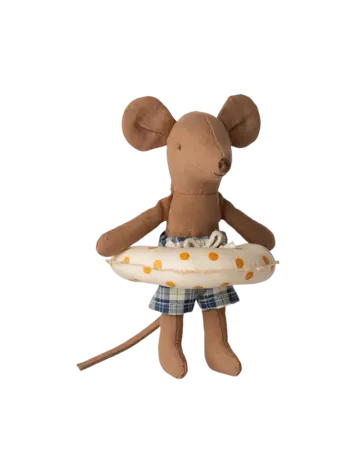 Maileg Beach Mouse With Float, Little Brother - Yellow Dots