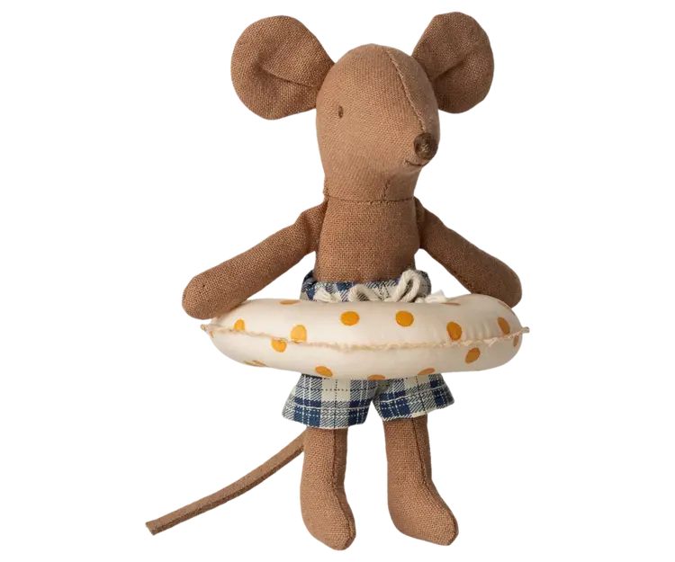 Maileg Beach Mouse With Float, Little Brother - Yellow Dots