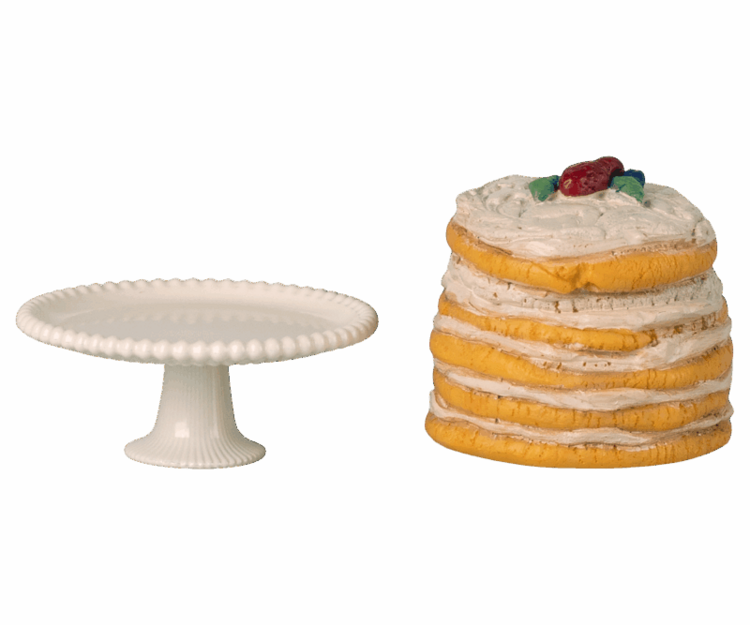 Maileg Party Cake And Cake Stand, Mouse - Off White