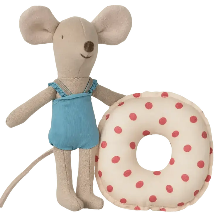 Maileg Beach Mouse With Float, Little Sister - Red Dots 