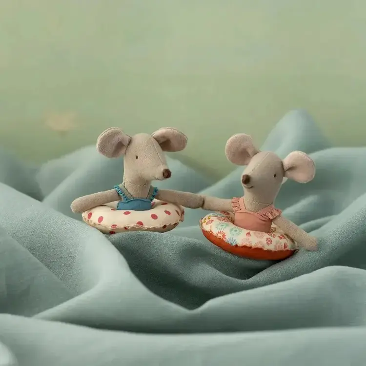 Maileg Beach Mouse With Float, Little Sister - Red Dots 