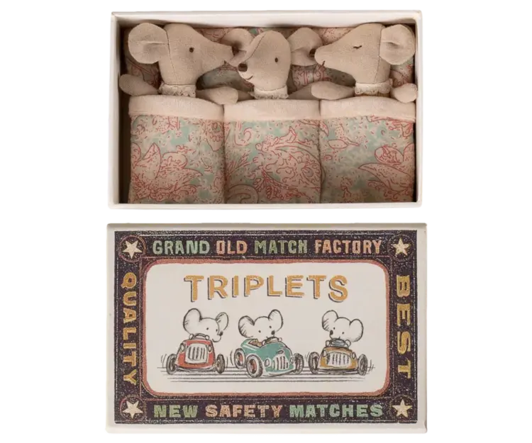 Maileg Triplets, Baby Mice In Matchbox - Checker