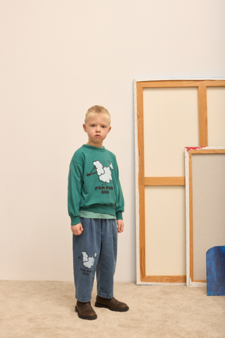 Weekend House Kids Pom Pom Dog Denim Pants - Blue