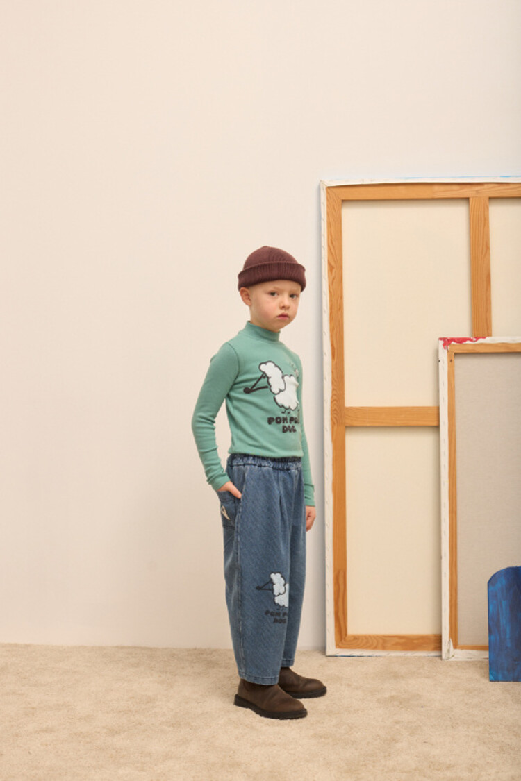 Weekend House Kids Pom Pom Dog Denim Pants - Blue