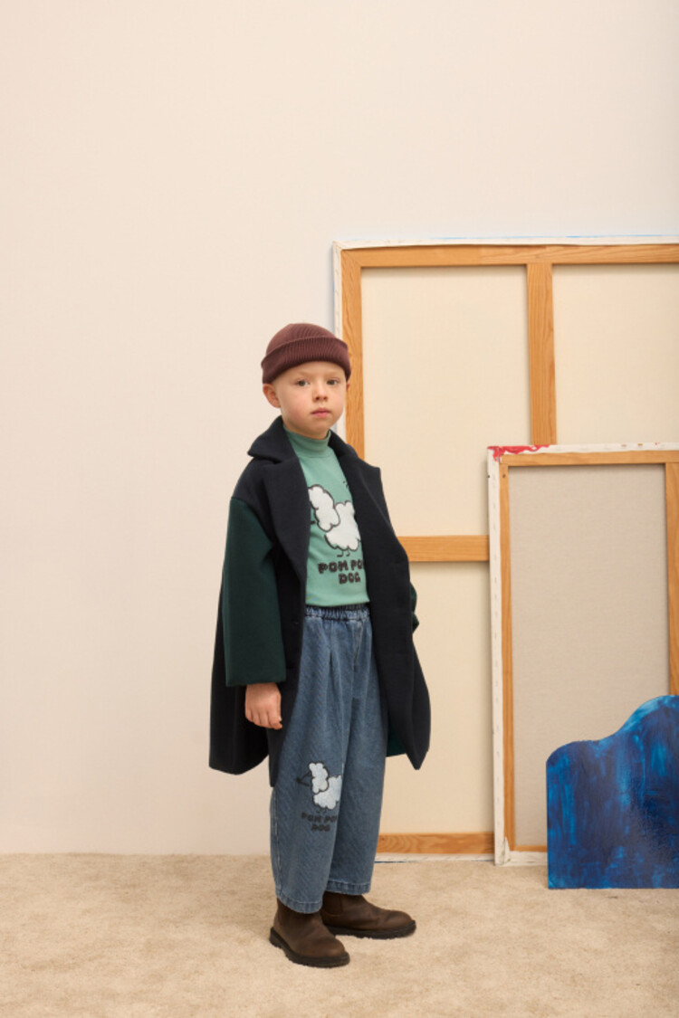 Weekend House Kids Pom Pom Dog Denim Pants - Blue