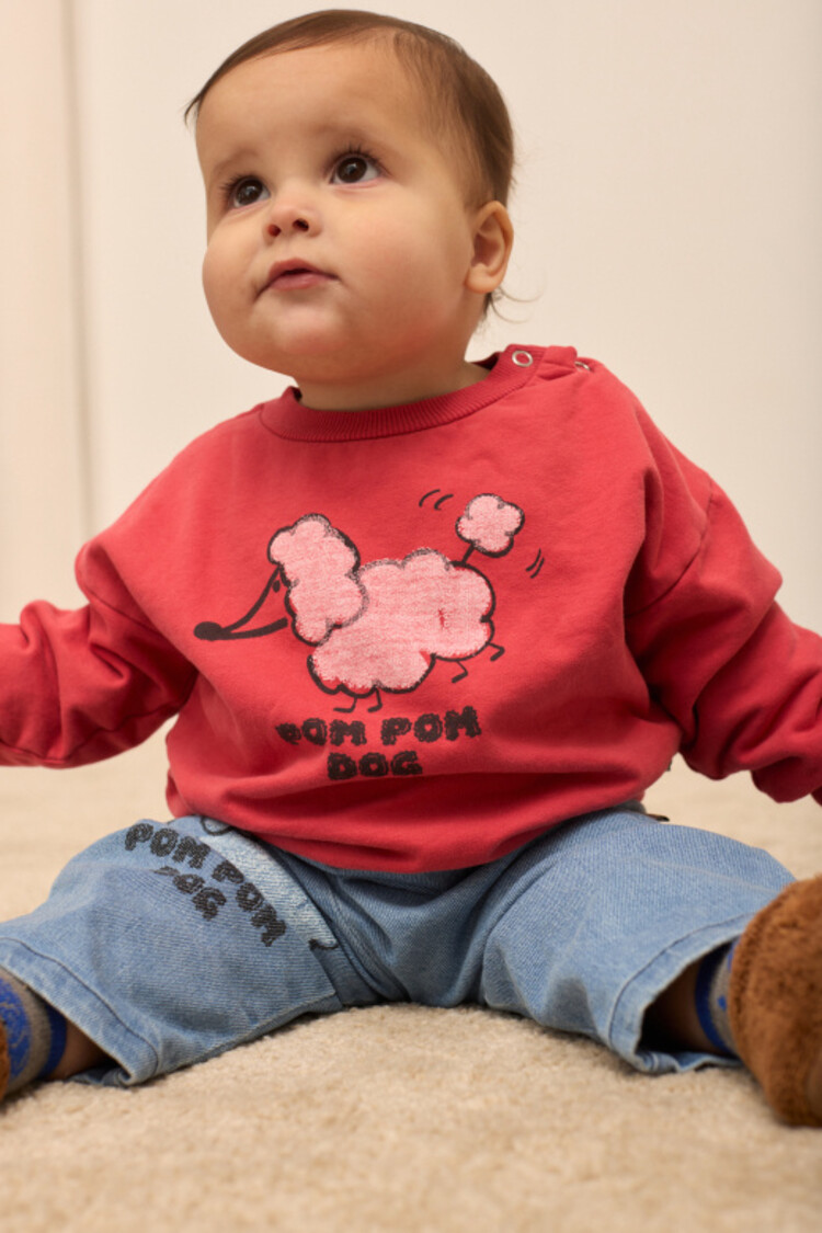 Weekend House Kids Pom Pom Dog Sweatshirt - Red