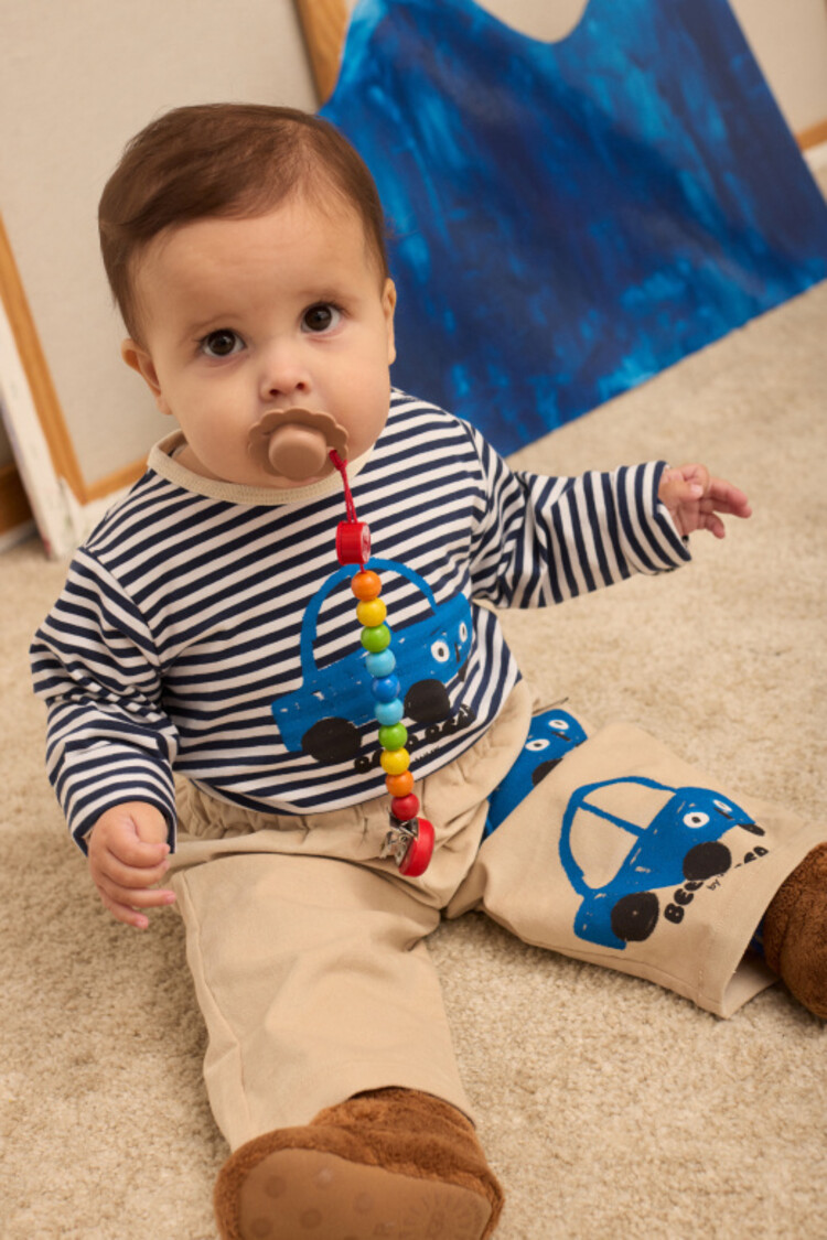 Weekend House Kids Beep Beep Velvet Baby Pants - Sand