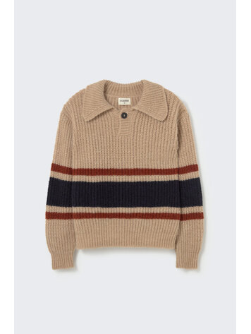 COZMO Bari Striped Polo Sweater - Stone