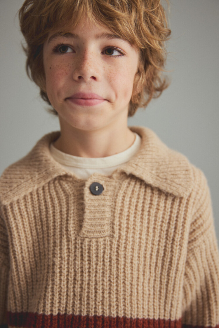 COZMO Bari Striped Polo Sweater - Stone