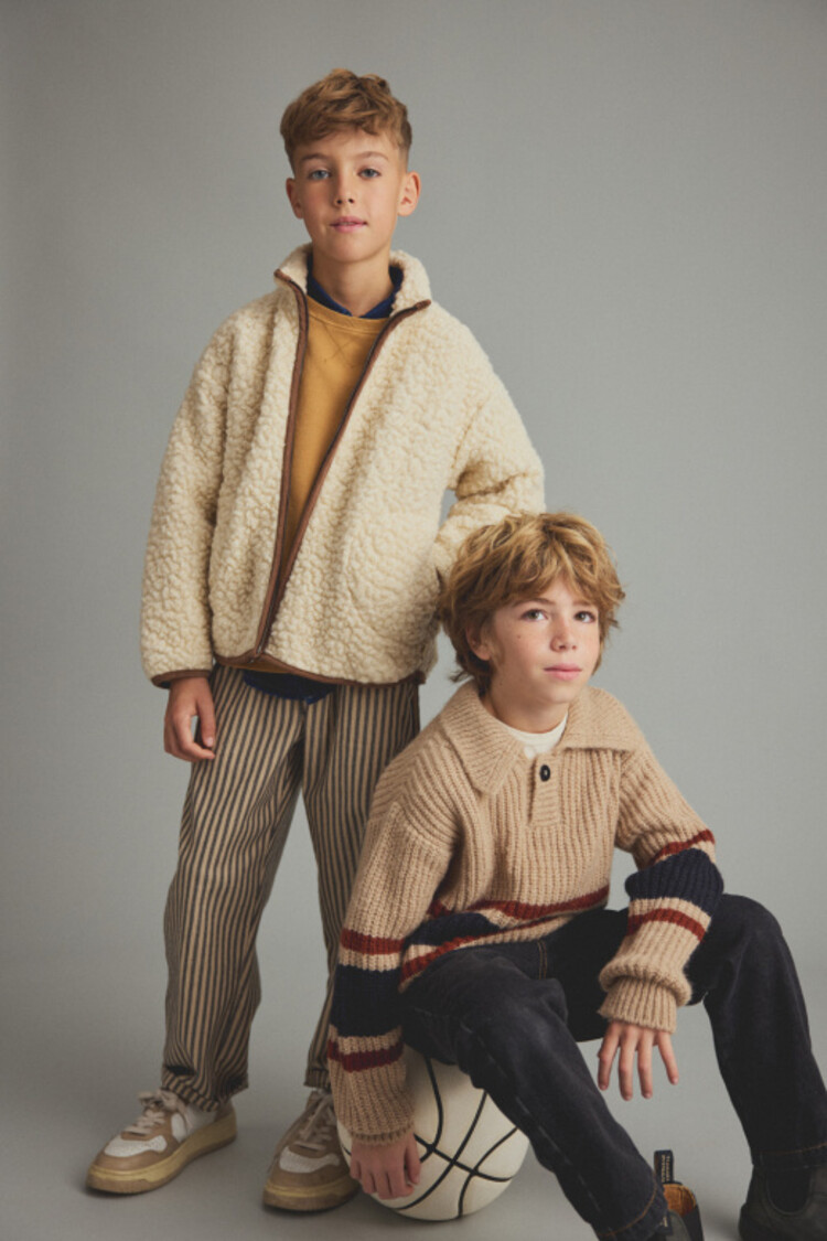 COZMO Bari Striped Polo Sweater - Stone