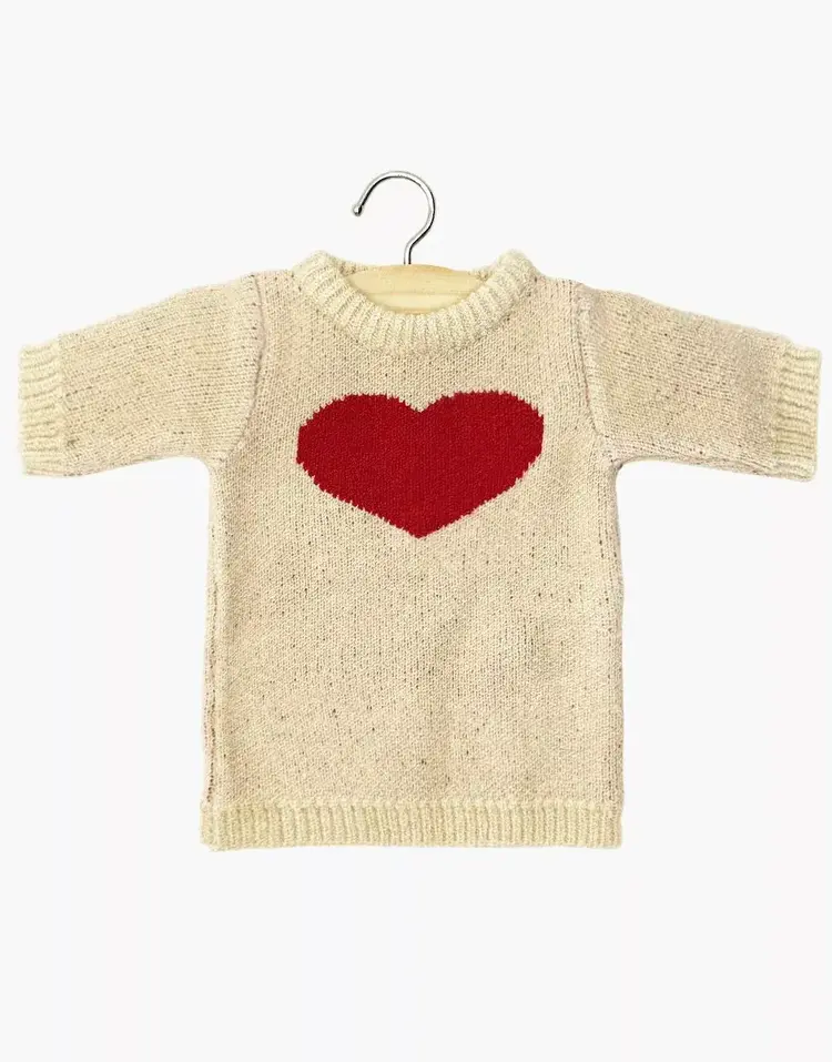 Minikane Gebreide Poppenjurk Lena, Crème Met Rood Hart