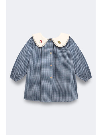 Birinit Gingham Embroided Dress - Vichy Indigo