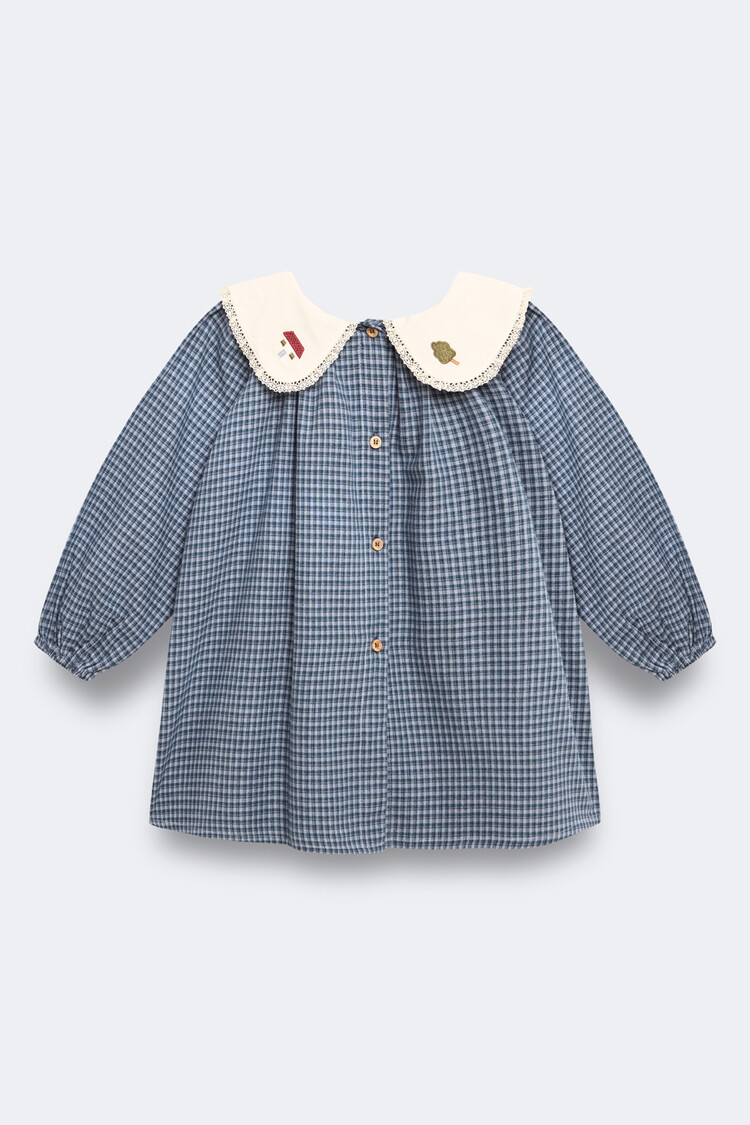 Birinit Gingham Embroided Dress - Vichy Indigo