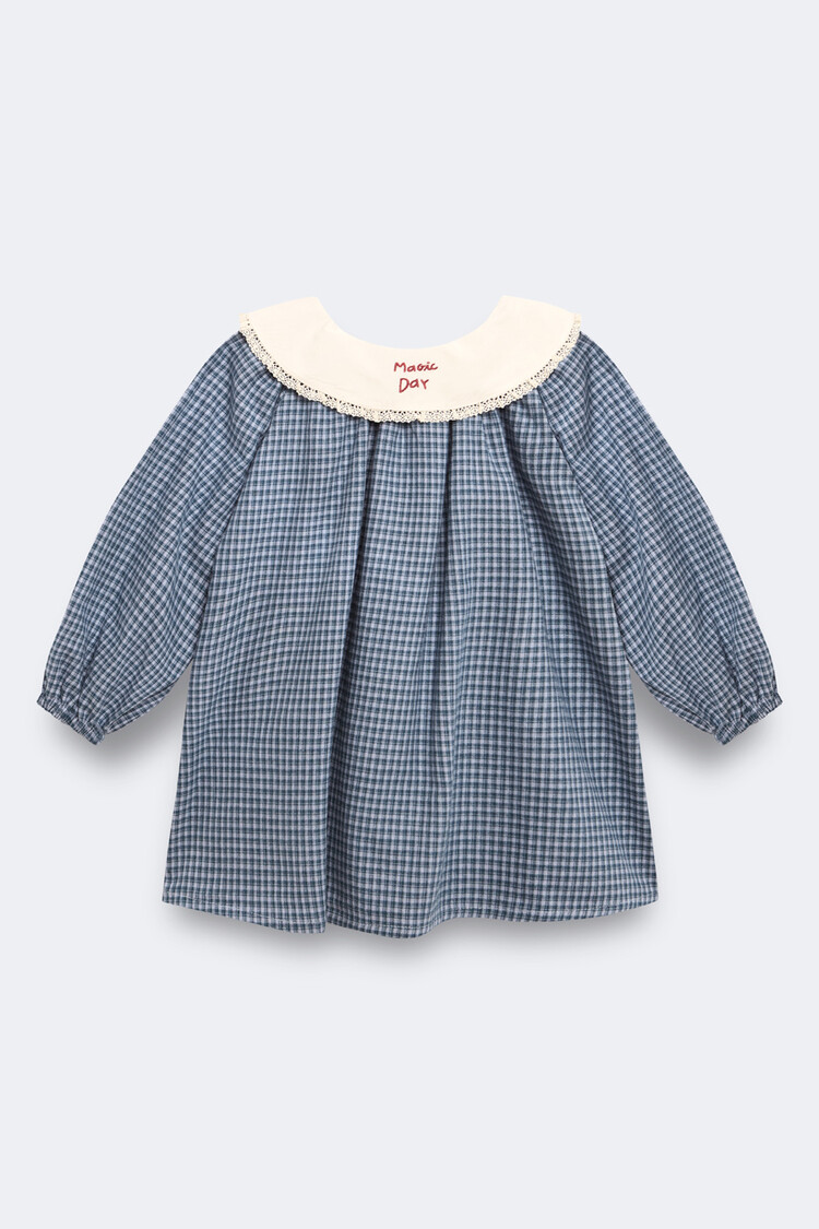 Birinit Gingham Embroided Dress - Vichy Indigo
