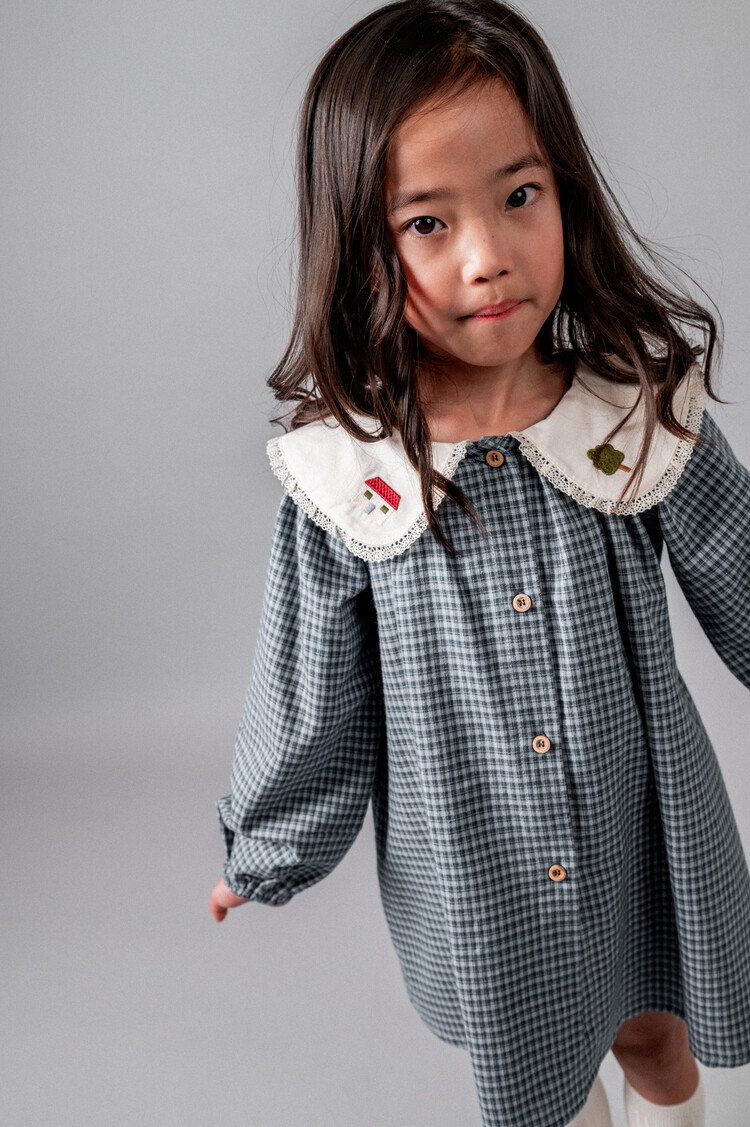 Birinit Gingham Embroided Dress - Vichy Indigo