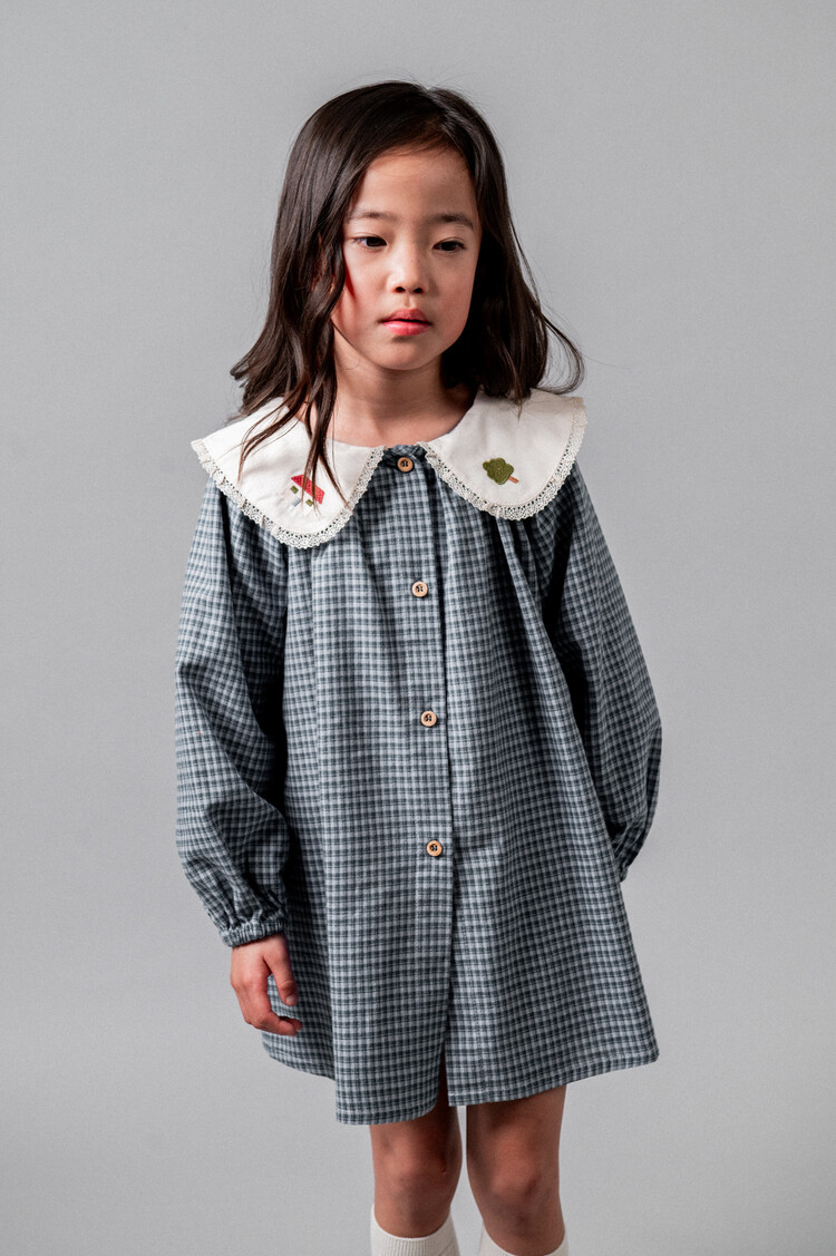 Birinit Gingham Embroided Dress - Vichy Indigo