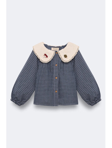 Birinit Embroided Blouse - Vichy Indigo