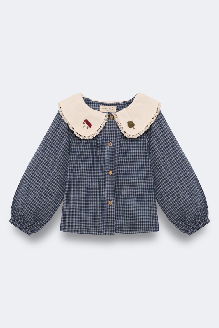 Birinit Embroided Blouse - Vichy Indigo
