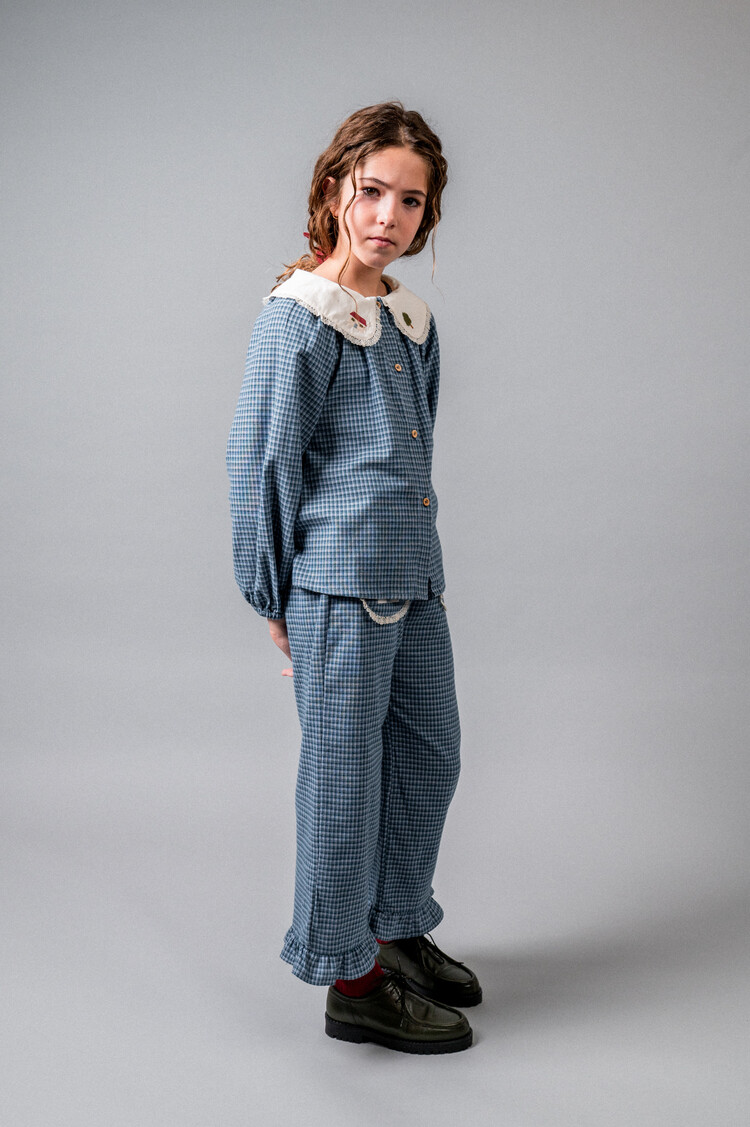 Birinit Embroided Blouse - Vichy Indigo