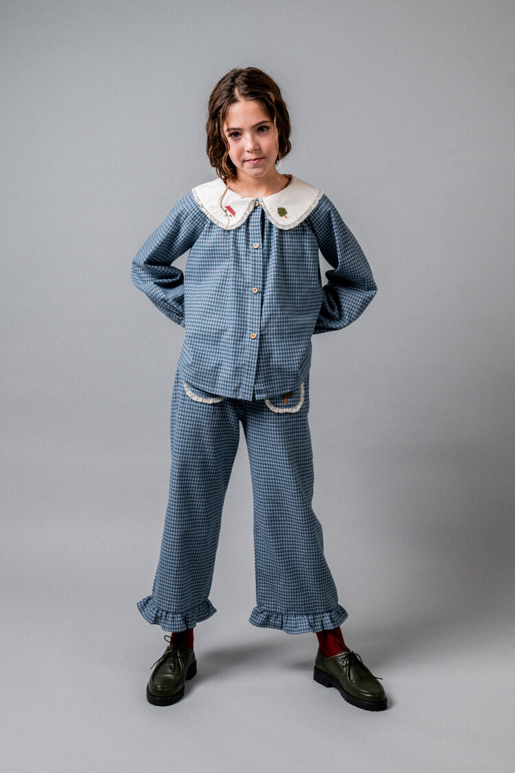 Birinit Embroided Blouse - Vichy Indigo