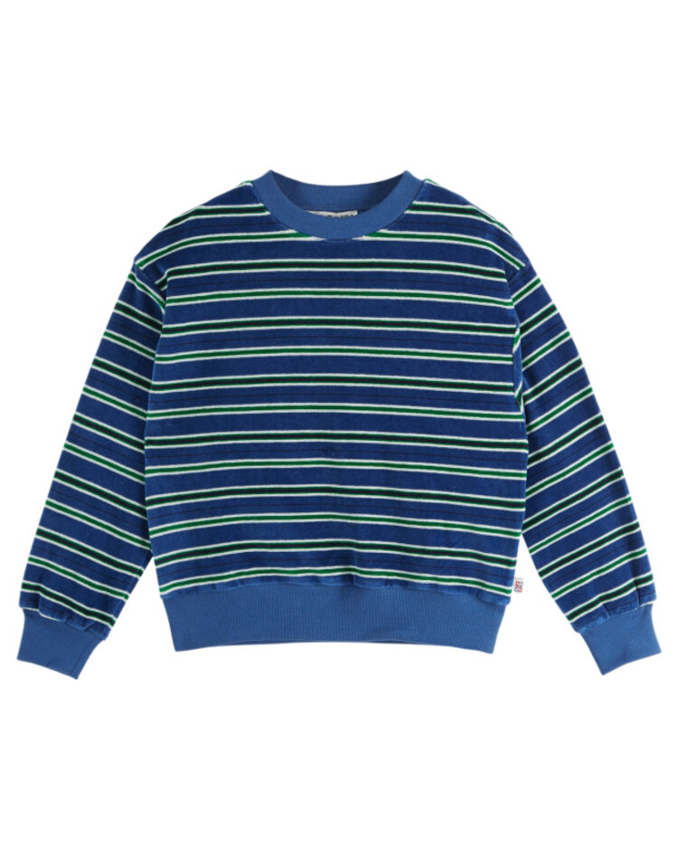 Emile et ida Sweatshirt Velours Raye - Ocean/Vert
