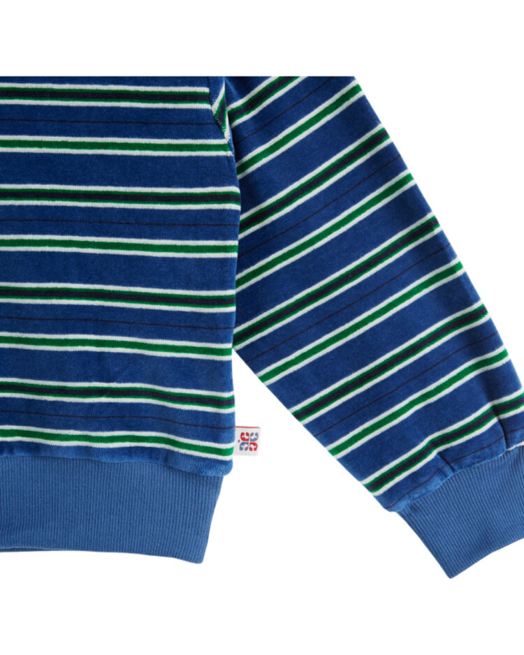 Emile et ida Sweatshirt Velours Raye - Ocean/Vert