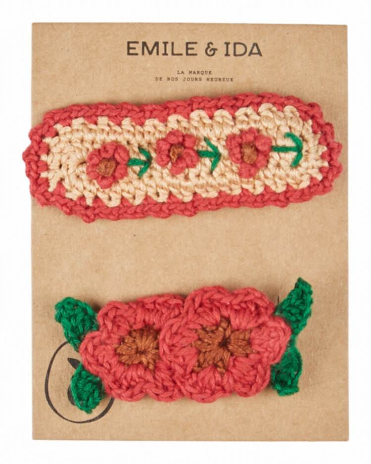 Emile et ida Lot de 2 Barrettes Crochet - Griotte