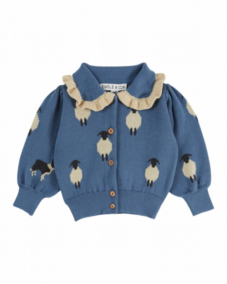 Emile et ida Cardigan Col Volant Jacquard - Mouton Bleu