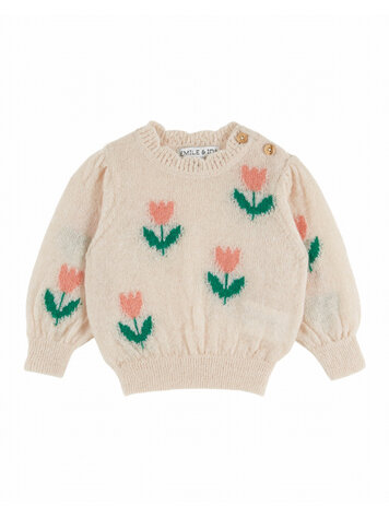 Emile et ida Pull Intarsia Tulipes - Tulipe Rose