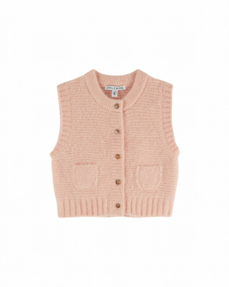Emile et ida Cardigan Sans Manches - Rose Pastel
