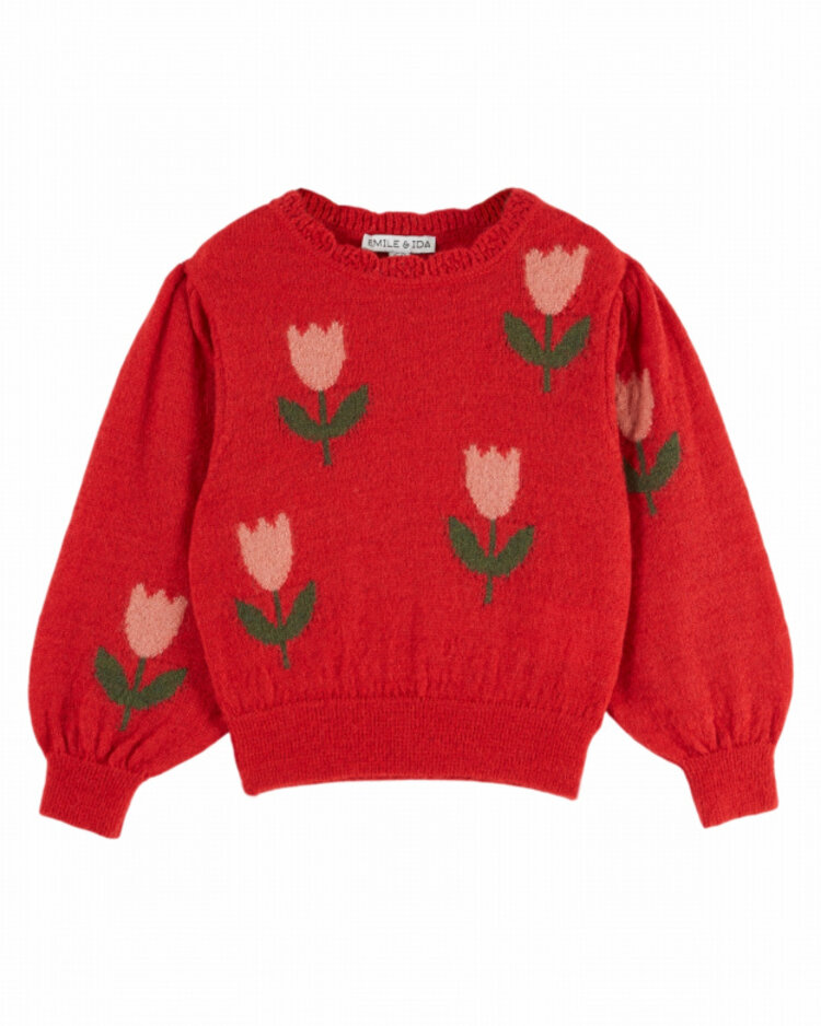 Emile et ida Pull Intarsia Tulipes - Tulipe Mars
