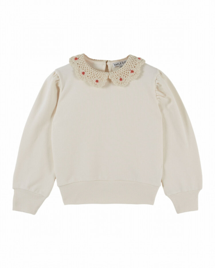 Emile et ida Sweat Col Crochet - Ecru