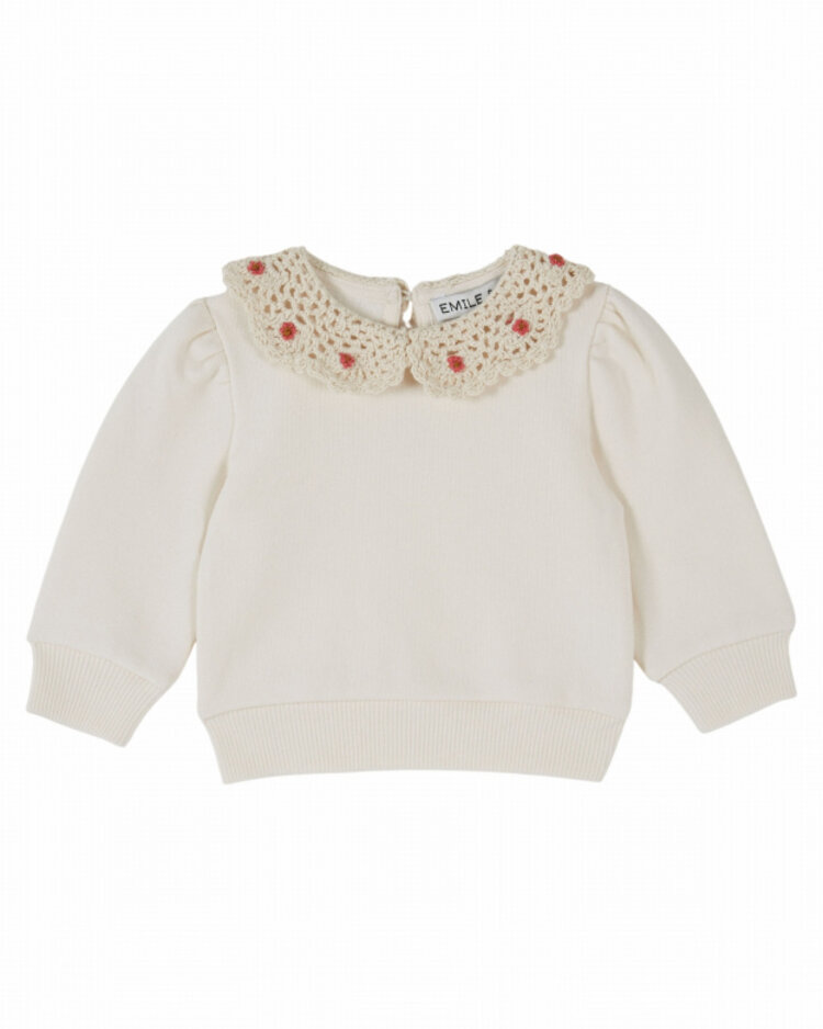 Emile et ida Sweat Col Crochet - Ecru