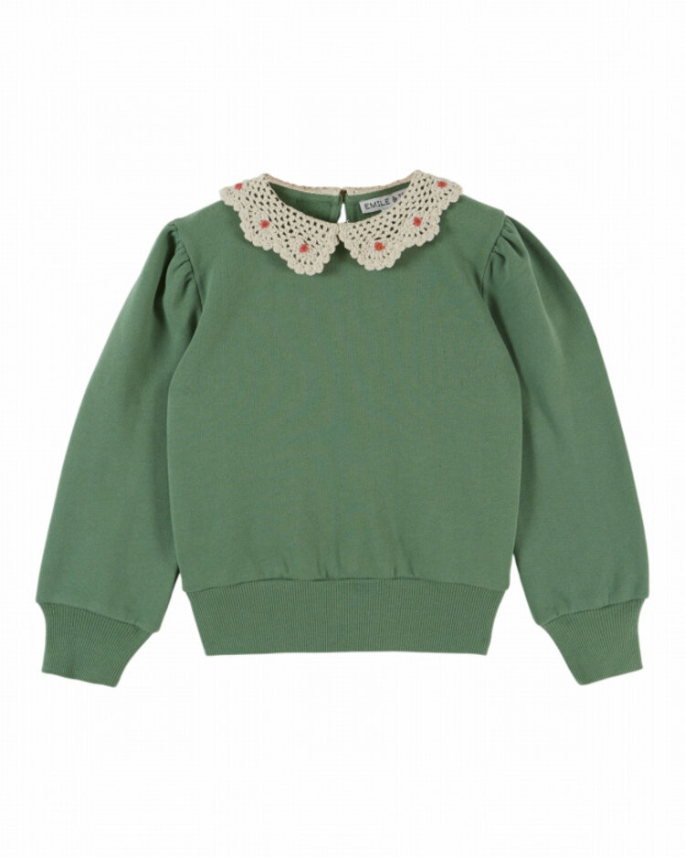 Emile et ida Sweat Col Crochet - Olive