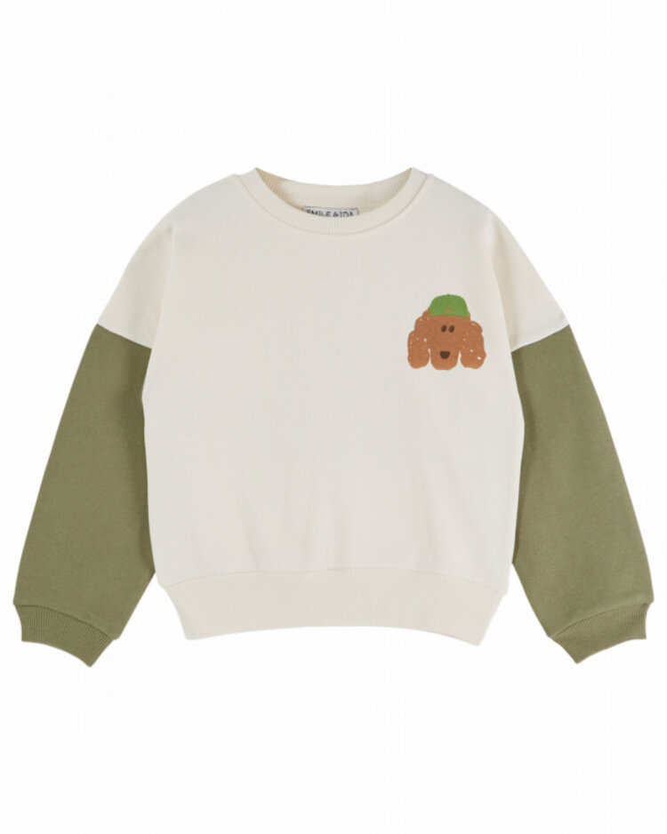 Emile et ida Sweatshirt Bicolore - Ecru Pistache