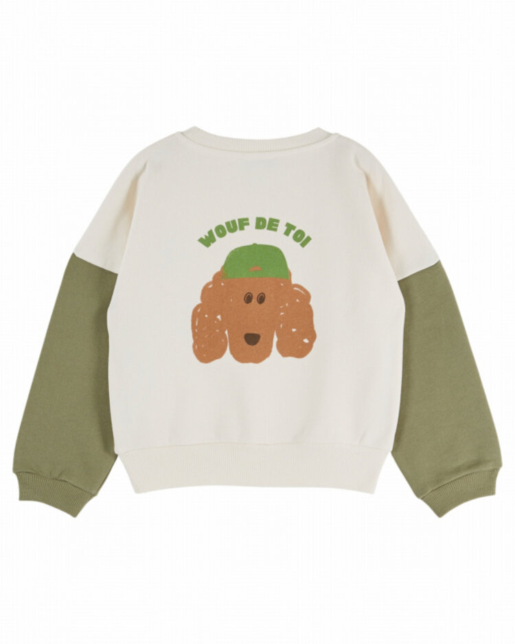 Emile et ida Sweatshirt Bicolore - Ecru Pistache