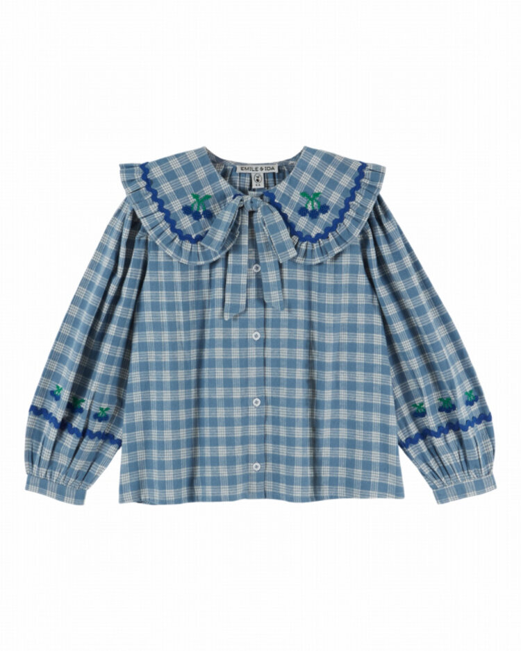 Emile et ida Blouse Grand Col - Carreaux Celestine