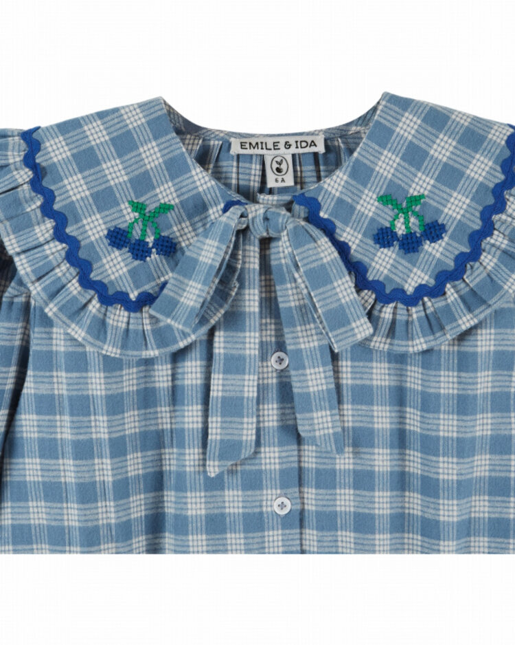 Emile et ida Blouse Grand Col - Carreaux Celestine