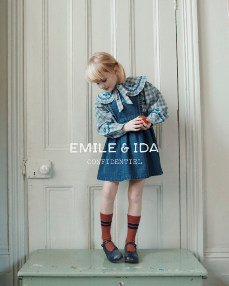 Emile et ida Blouse Grand Col - Carreaux Celestine