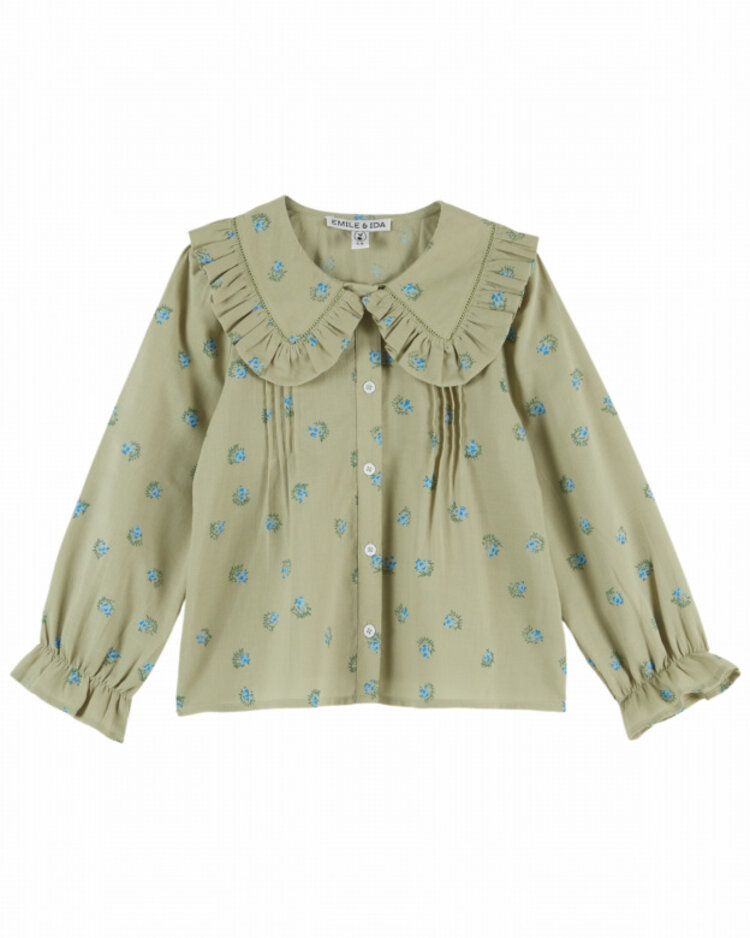 Emile et ida Blouse Grand Col Block Print - Groseille