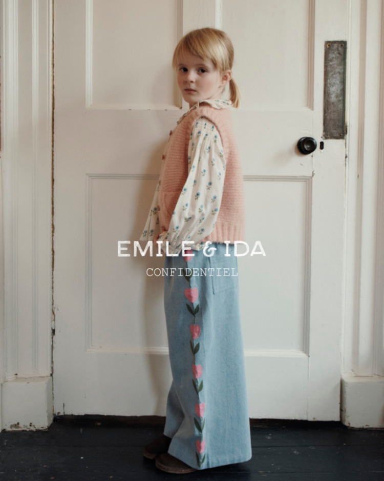 Emile et ida Blouse Smockee Block Print - Scarlet