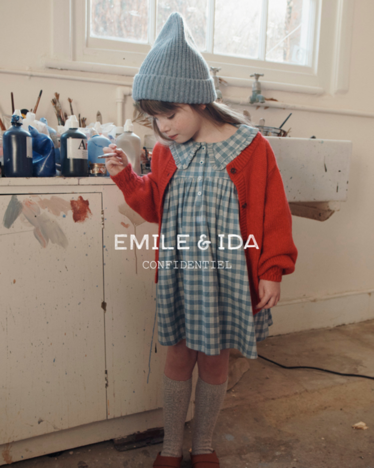 Emile et ida Robe Ample Col Volant - Carreaux Celestine