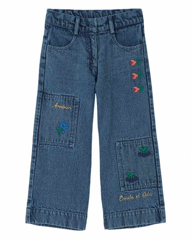 Emile et ida Pantalon Brode - Denim