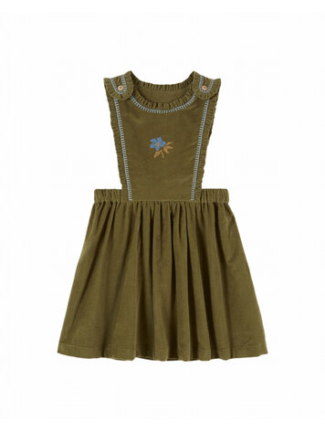 Emile et ida Robe Tablier Brodee Velours - Pistache