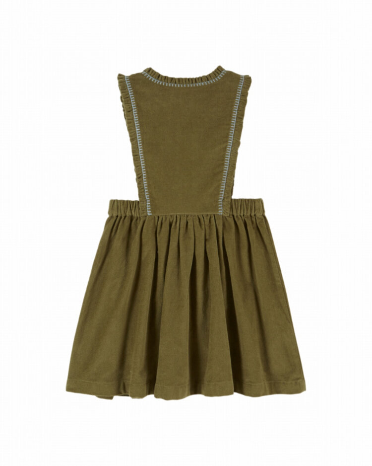 Emile et ida Robe Tablier Brodee Velours - Pistache